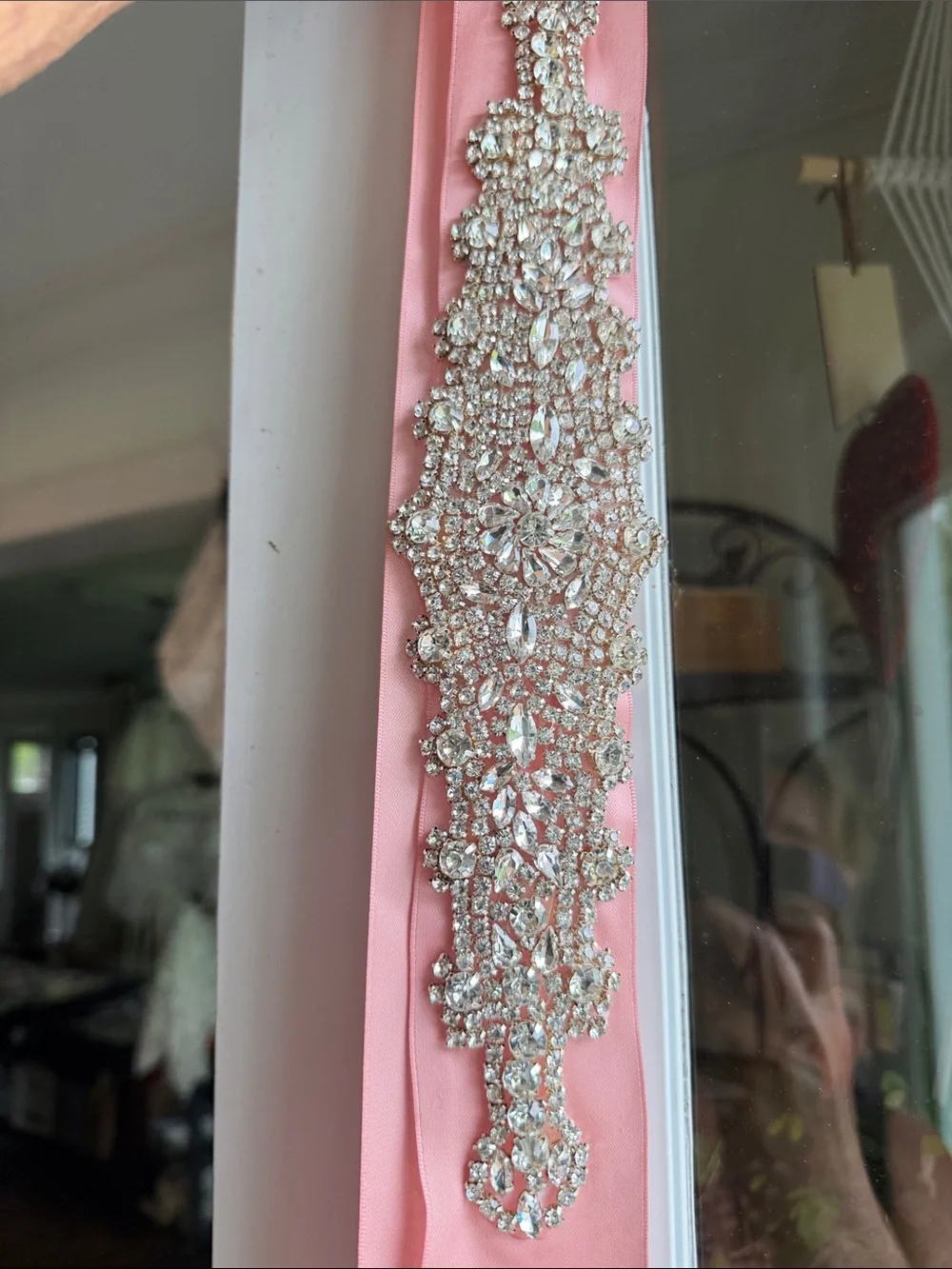 Crystal Embellished Pink Satin Bridal Belt